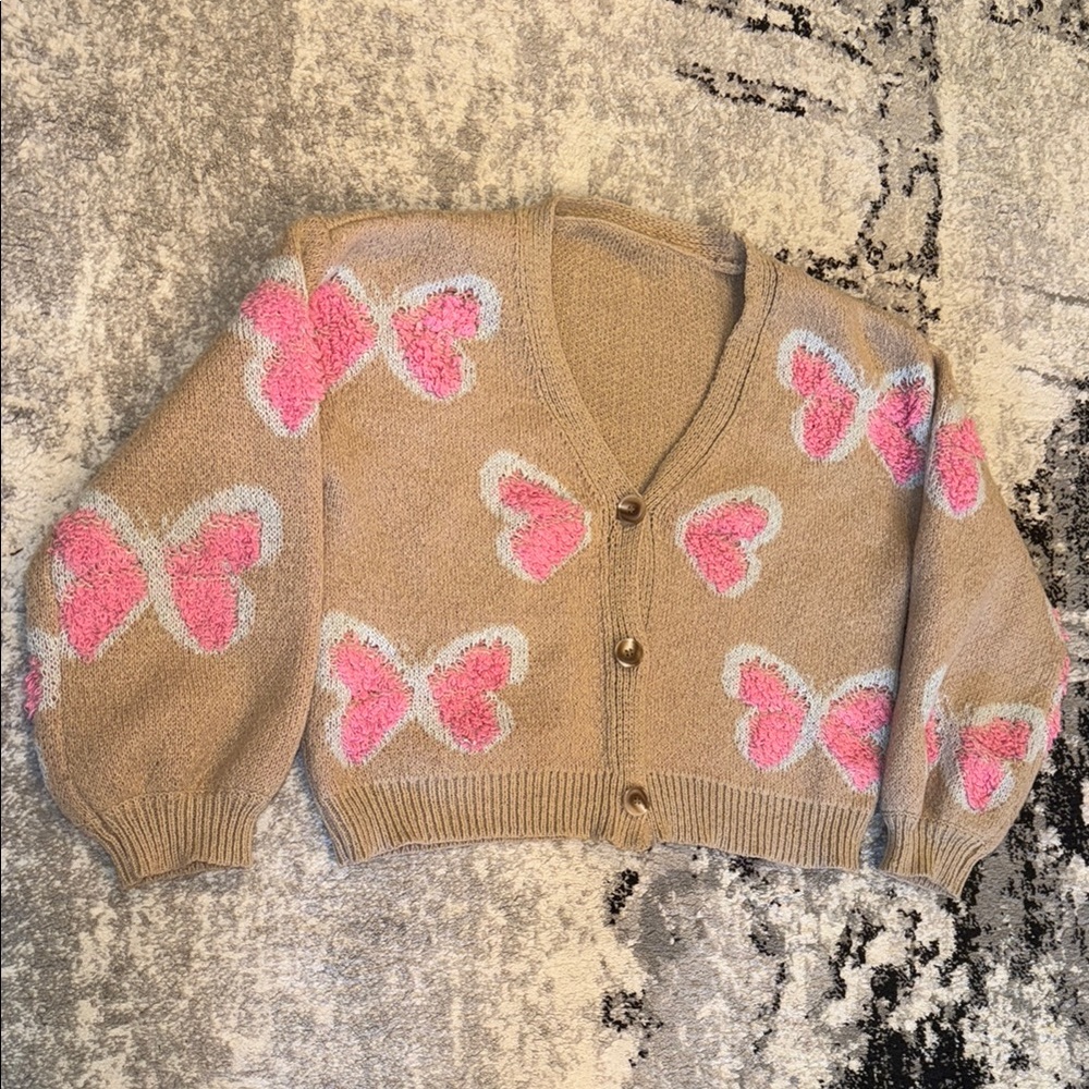 🛍️Butterfly Patterned Tan Sweater